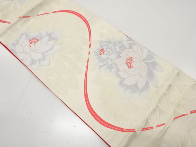 JAPANESE KIMONO / ANTIQUE FUKURO OBI / SILK / WOVEN FLOWER